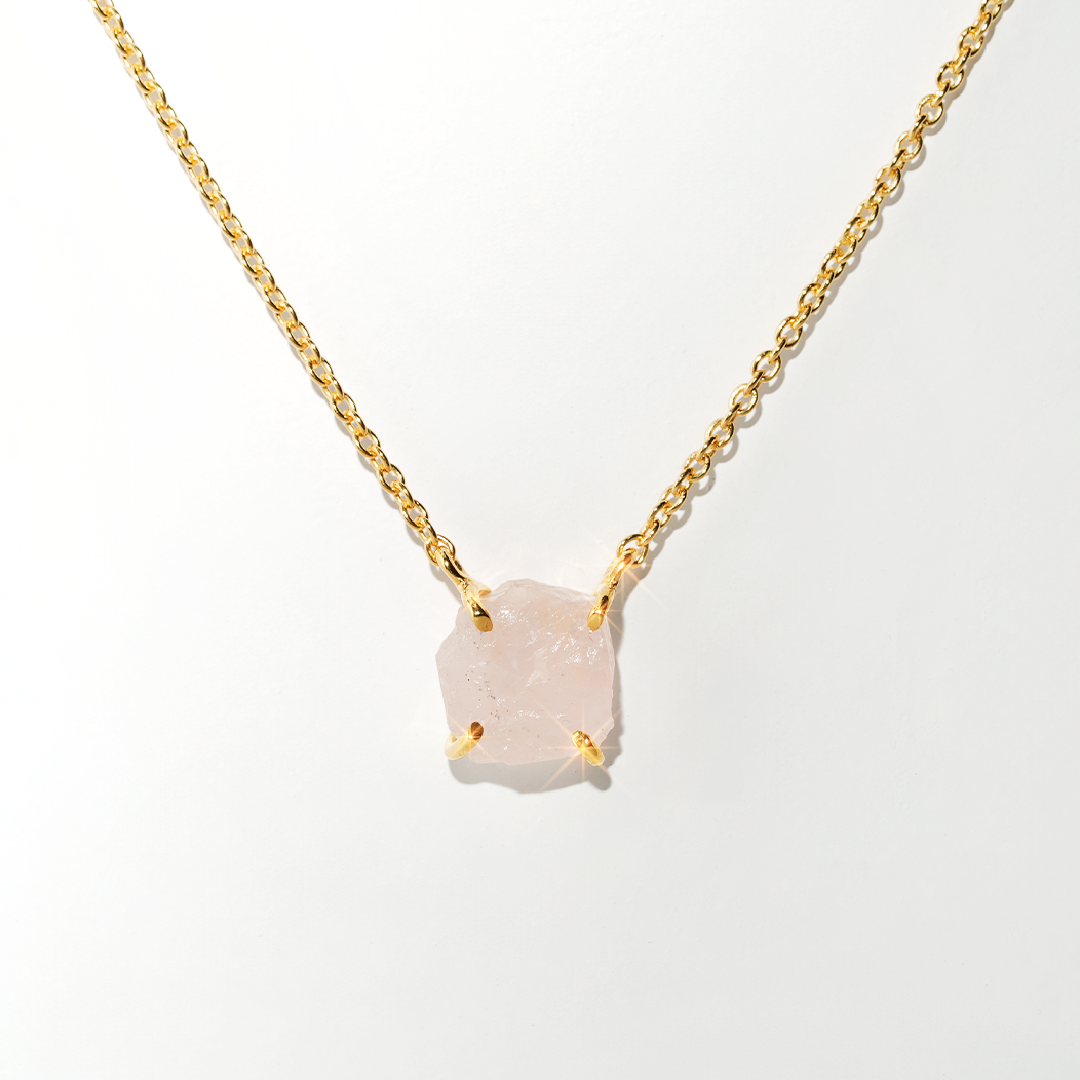 Rose Quartz Necklace Raw Radiance - Gold
