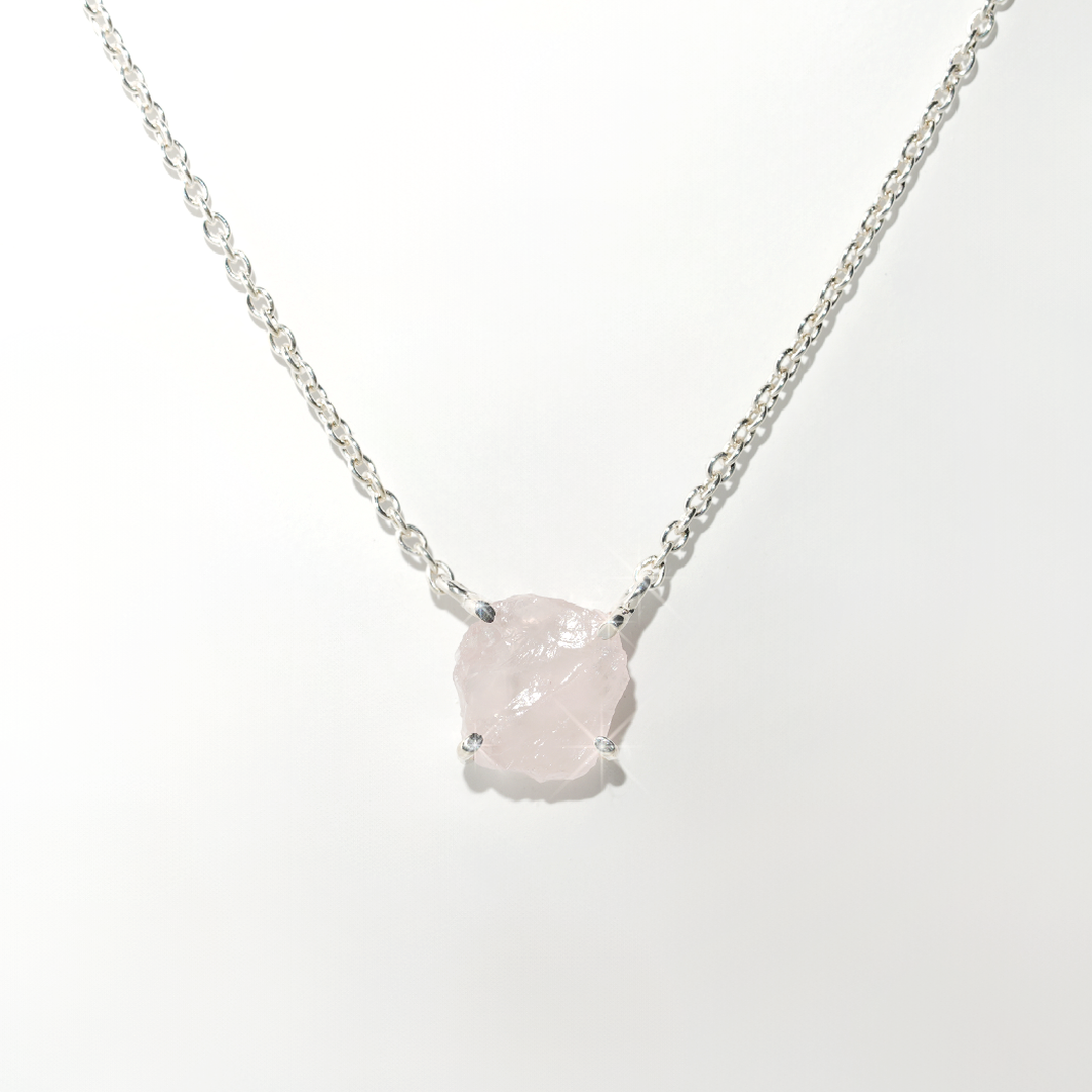 Rose Quartz Necklace Raw Radiance- Sterling Silver