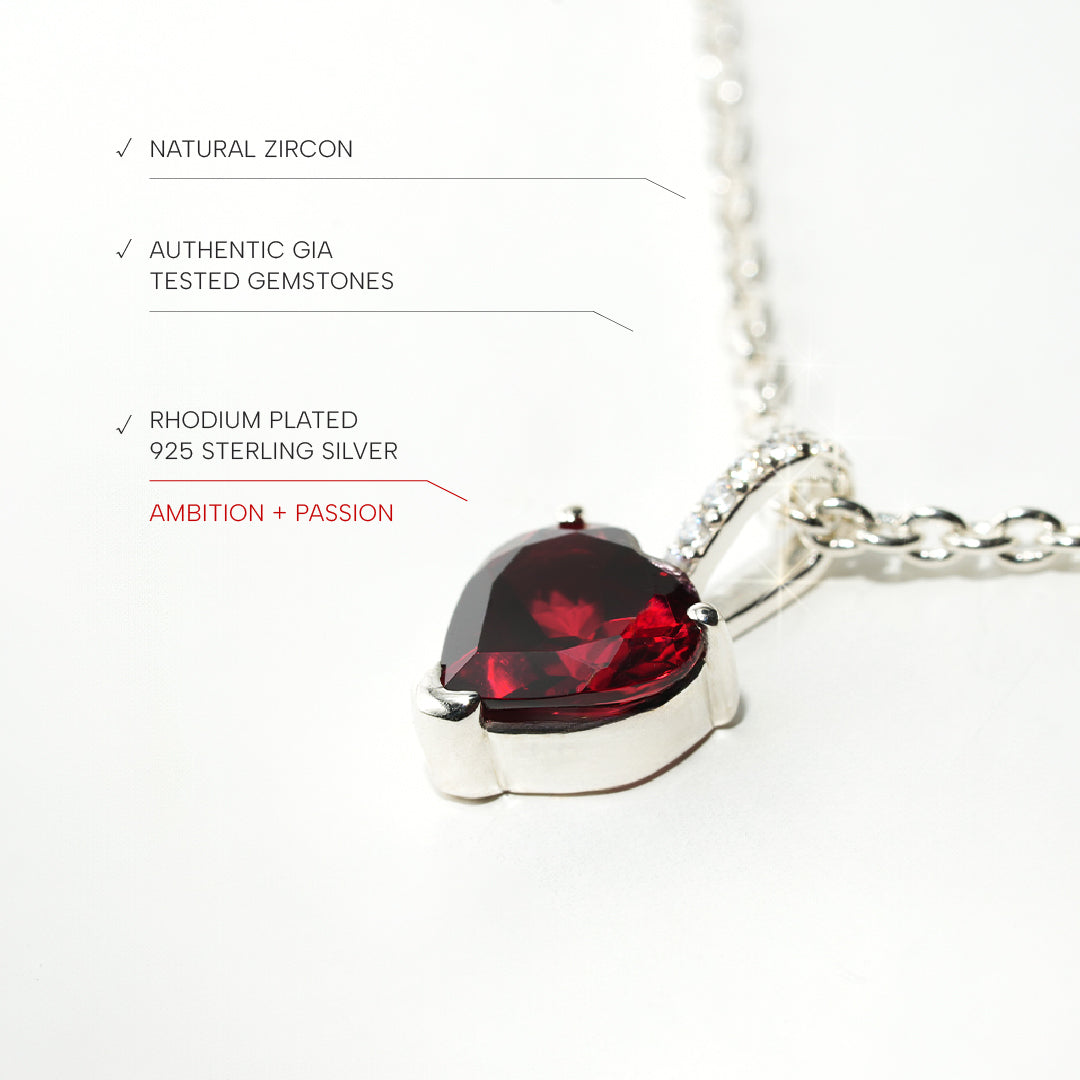 Garnet Necklace Love - Sterling Silver